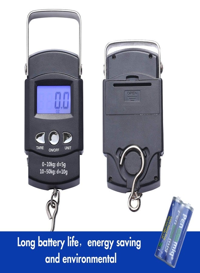 KABUDA 2 Pack Fish Scales, Portable Luggage Weight Scale with Backlit LCD Display 110lb / 50kg Electronic Balance Fishing Postal Hanging Hook Scale with 3.28 ft Measuring Tapes & 4 AAA Batteries (Black) - Image 5